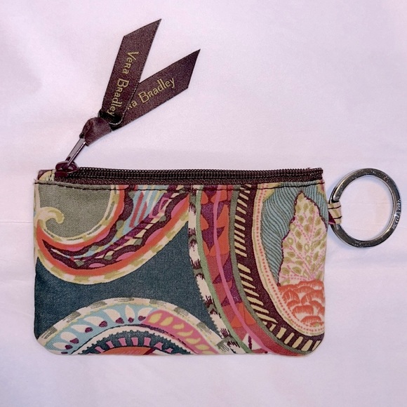 Vera Bradley Handbags - Vera Bradley Zip ID Cotton Case Card and Money Holder Key Ring Green Brown